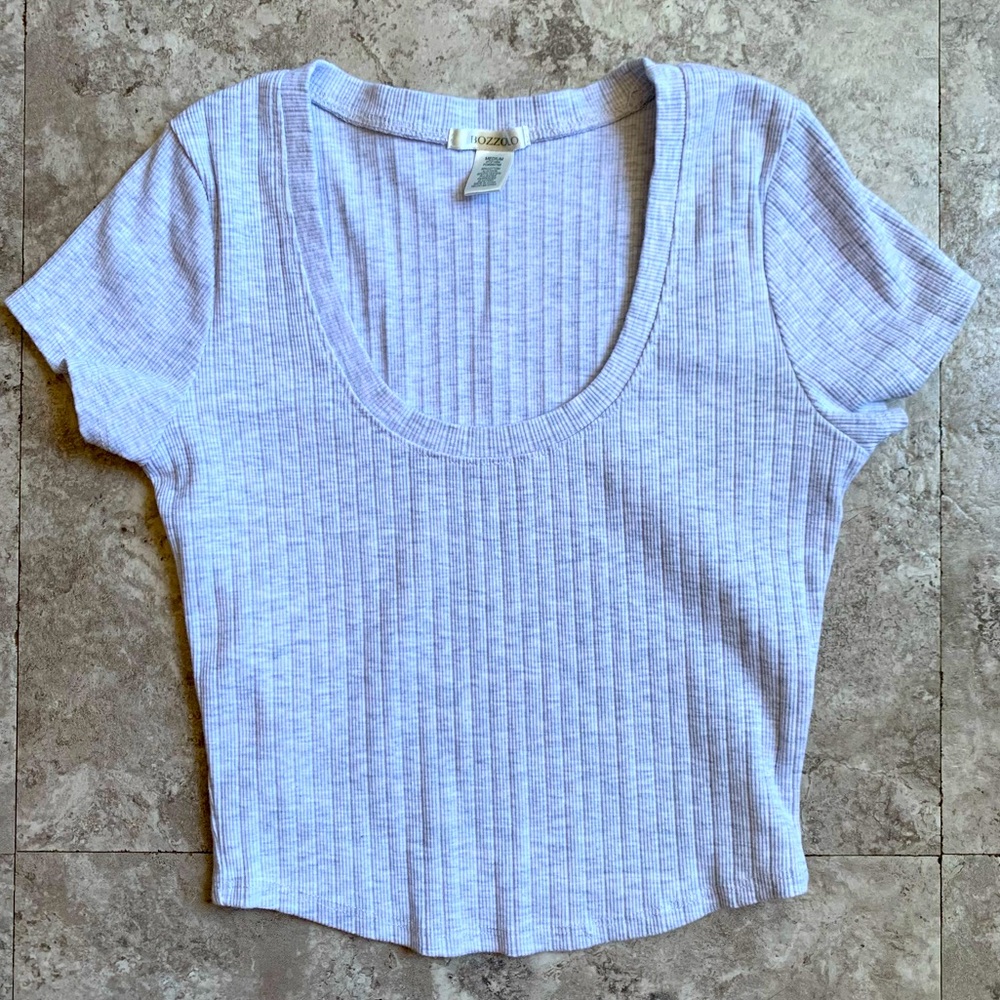 Bozzolo Gray Ribbed Scoop Neck Crop Top